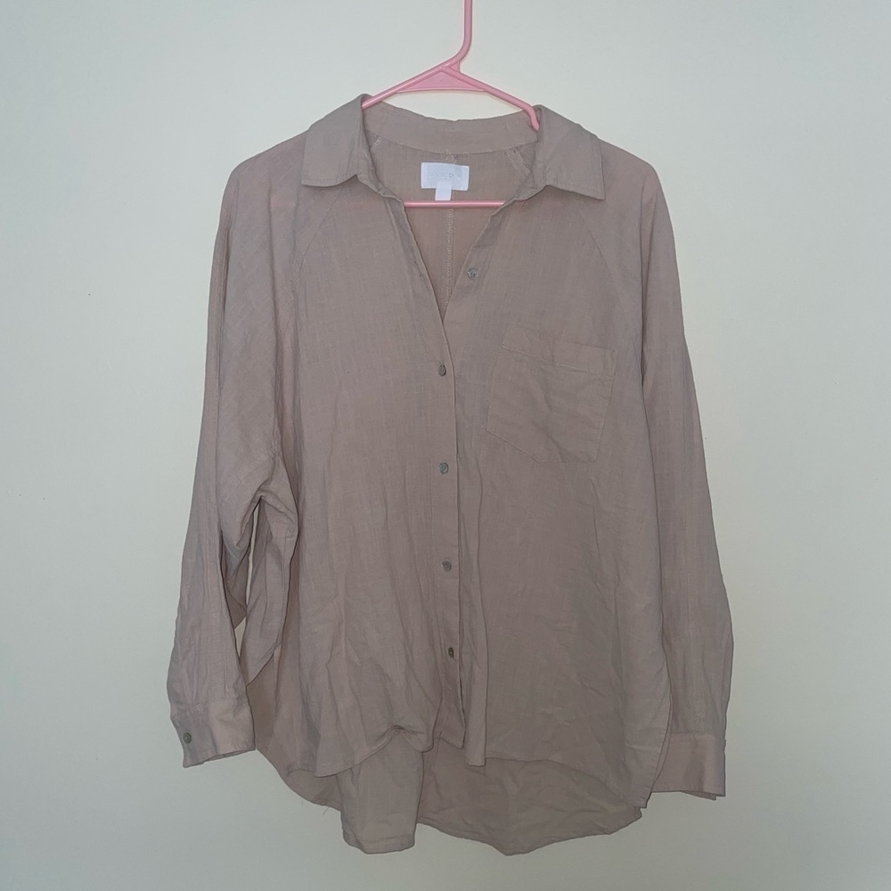 Every Oversized Cream 100% Cotton Button Down Poplin Top Size Small